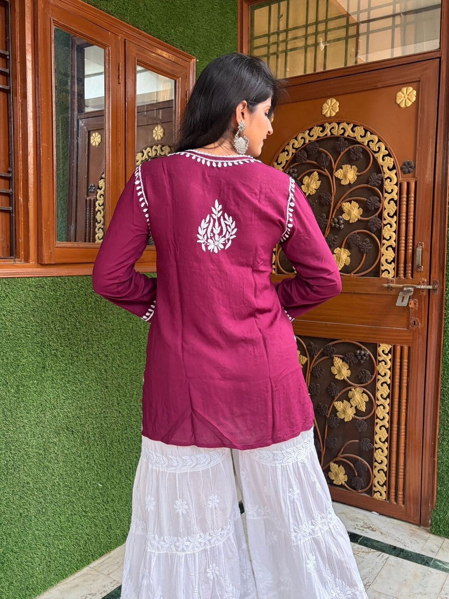 Women Yellow Modal Chikankari Embroidered Short Kurta