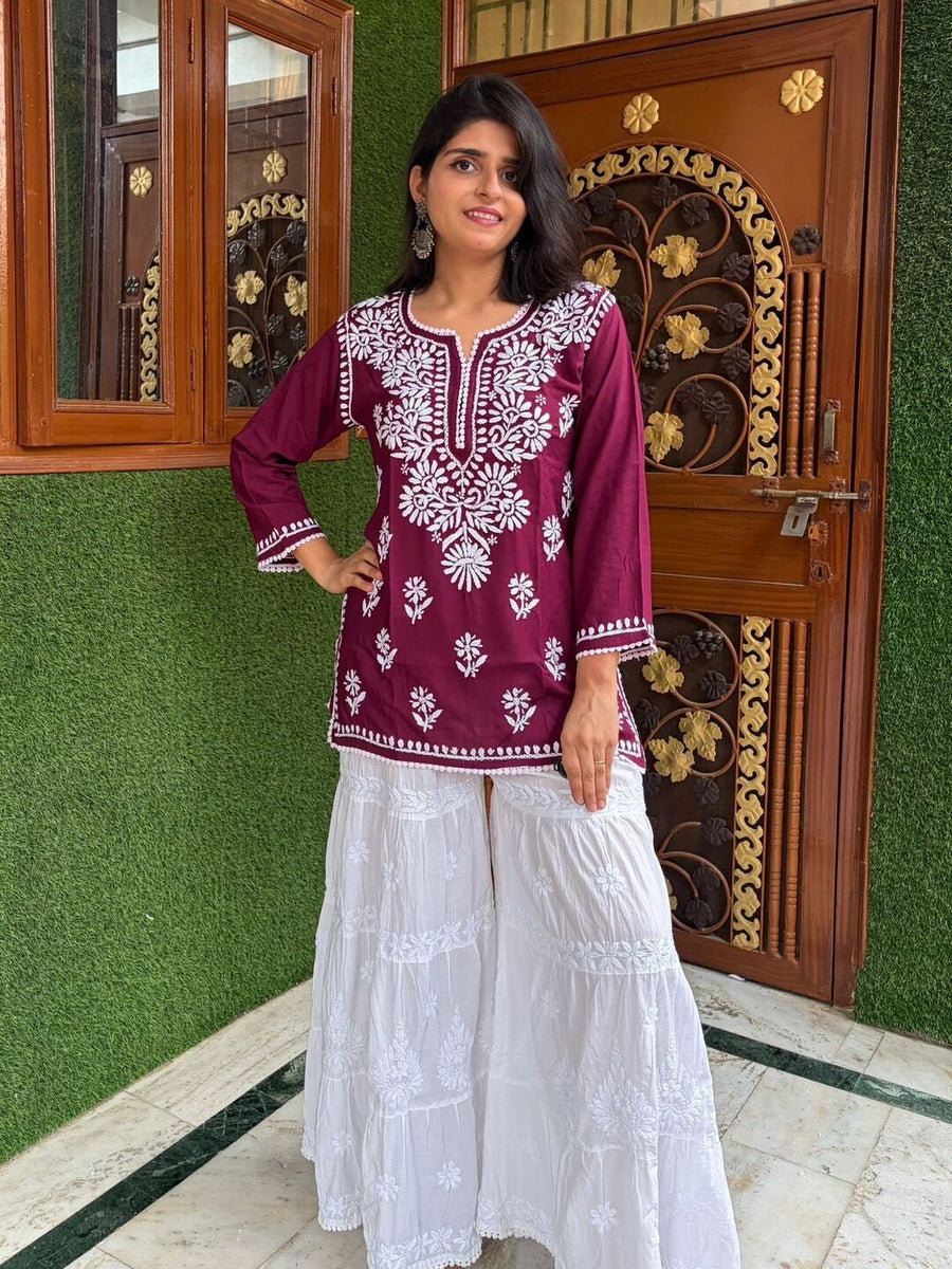 Women Yellow Modal Chikankari Embroidered Short Kurta