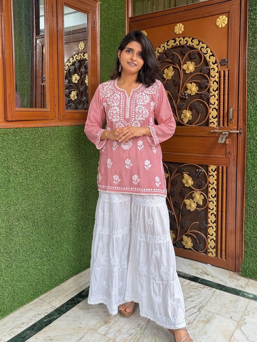 Women Yellow Modal Chikankari Embroidered Short Kurta