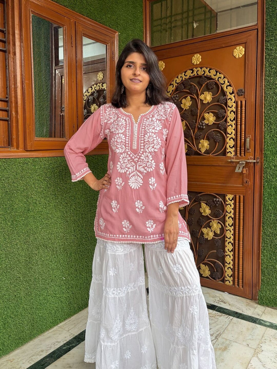 Women Yellow Modal Chikankari Embroidered Short Kurta
