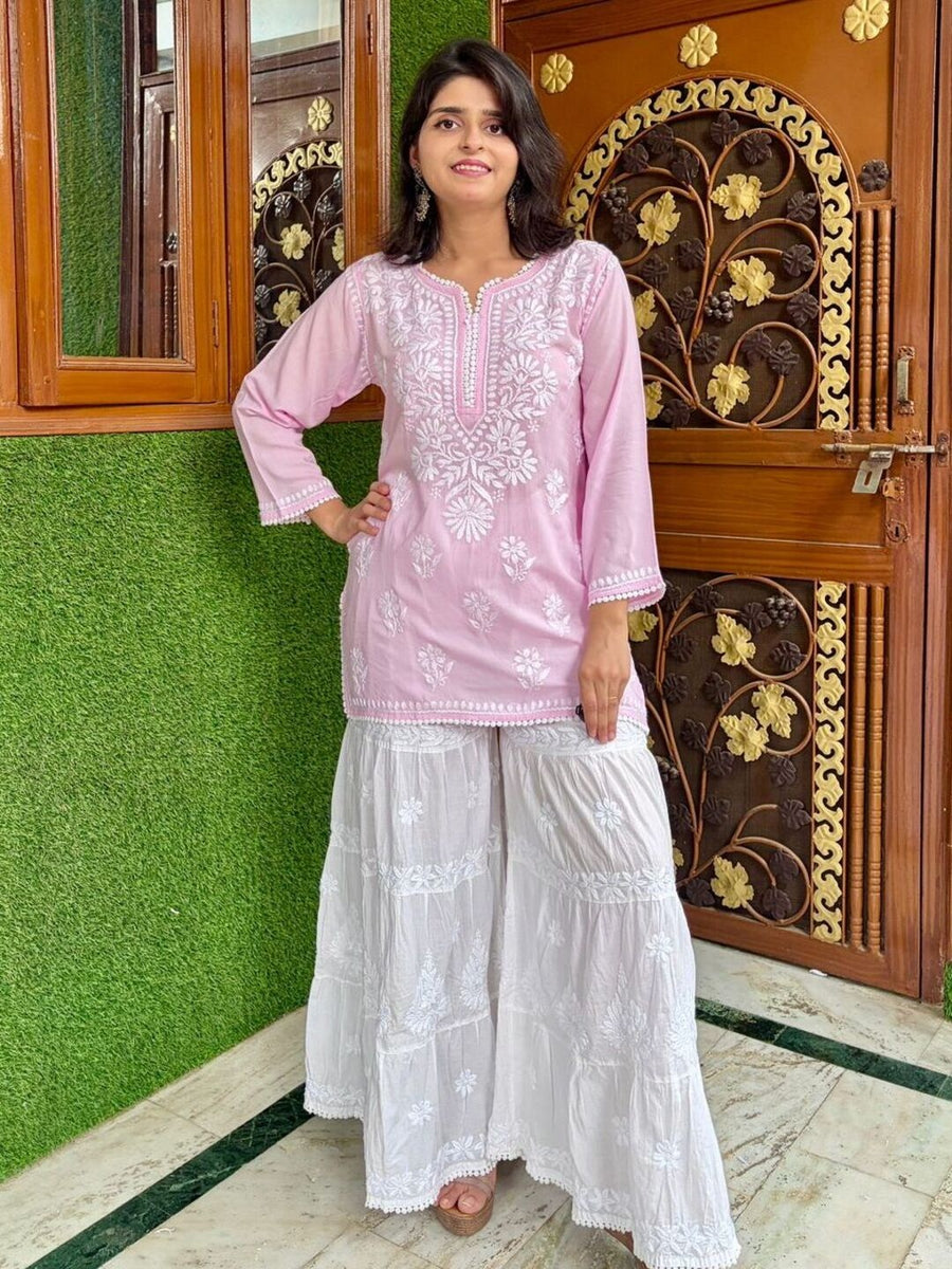 Women Yellow Modal Chikankari Embroidered Short Kurta