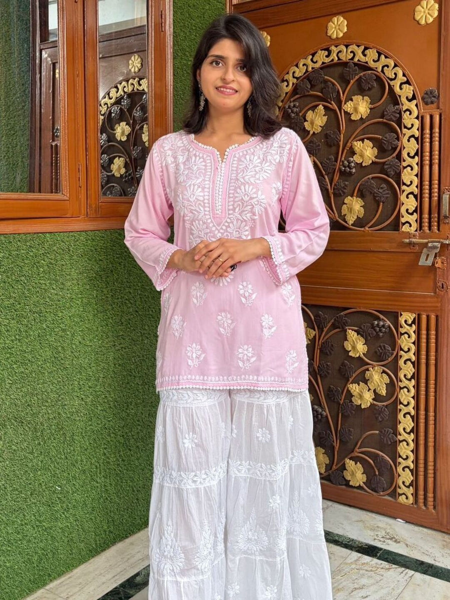 Women Yellow Modal Chikankari Embroidered Short Kurta