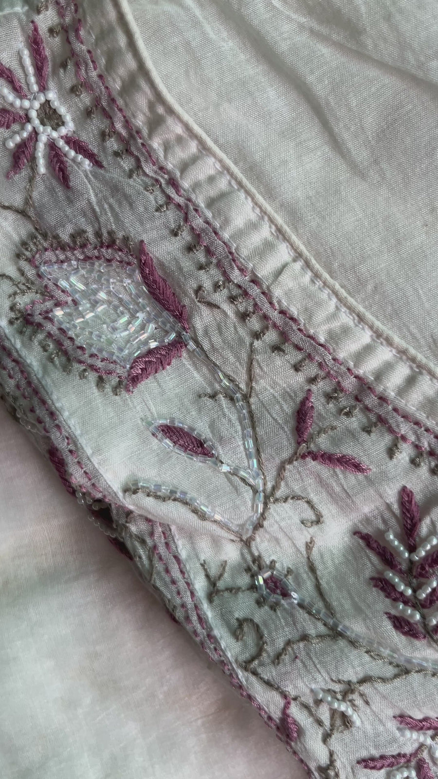 Ivory Mul Chanderi Chikankari Semi-Stitched A line Kurta Dupatta | Lucknowi